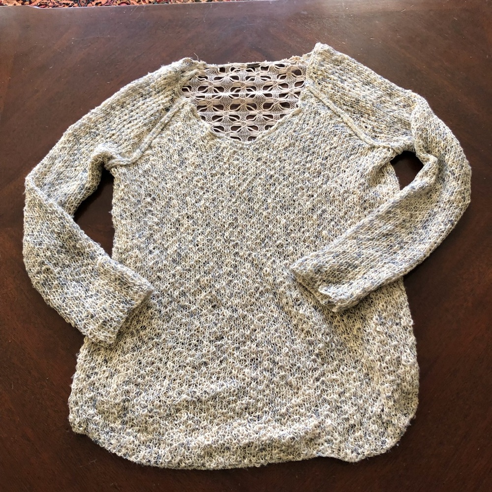 Poof! Cream Lattice Back Top with Cream/Blue front